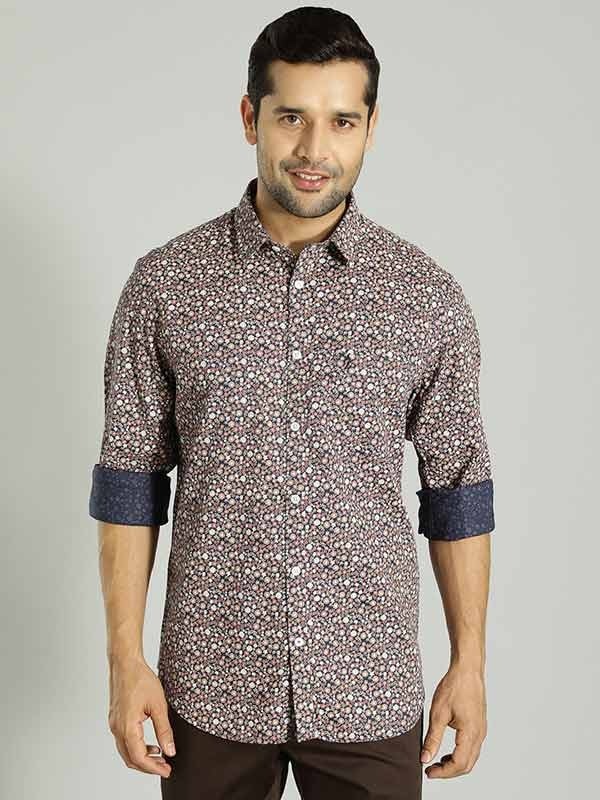 Indian Terrain Men Floral Print Navy Shirt